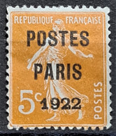 FRANCE 1920/22 - MNG - YT 30 - Préoblitérés - 1893-1947