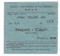 13703 CLC - SOCIETA' PARTENOPEA DI NAVIGAZIONE SPAN - LINEA CELERE NAPOLI CAPRI ANDATA E RITORNO - Europe