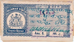 INDIA BIJAWAR Princely State 8-ANNAS Court Fee STAMP 1944-48 Good/USED - Bijawar