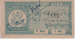 INDIA BIJAWAR Princely State 8-ANNAS Court Fee STAMP 1944-48 Good/USED - Bijawar