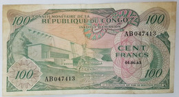 Congo Democratic Republic Zaire 100 Francs 1963 P-1 VF - Democratic Republic Of The Congo & Zaire