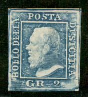 Antichi Stati Italiani - Sicilia - 1859 - 2 Grana Azzurro Chiaro (6g - Prima Tavola - Posiz.47) - Grandi Margini - Gomma - Other & Unclassified