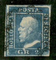 Antichi Stati Italiani - Sicilia - 1859 - 2 Grana Azzurro Vivo (7f - Seconda Tavola - Ritocco 71) - Ottimi Margini - Usa - Unclassified