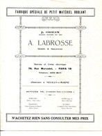 PARIS.NEUILLY SUR MARNE.FABRIQUE SPECIALE DE PETIT MATERIEL ROULANT.A.LABROSSE. - Non Classés