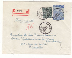 Belgique - Lettre Recom De 1949- Oblit Thieu - Exp Vers Bruxelles - Textile - - Lettres & Documents