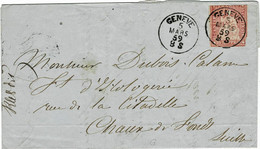 1859, 15 Rp. Zentr. Klar " GENEVE "  A6266 - Lettres & Documents