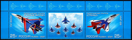 RUSSIA 2021-77 Aerobatic Aviation Groups, 30 Years. Jet Fighters. Top Strip, MNH - Avions