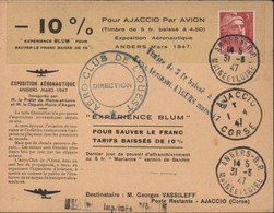 Cachet Aéro Club De L'ouest + Timbre 5fr Baisse Exposition Aéronautique Angers 1947 Expérience BLUM Pour Sauver Franc - 1960-.... Lettres & Documents