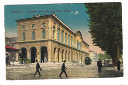 13732 CLC - TORINO STAZIONE CENTRALE O DI PORTA NUOVA ANIMATA TRAM DISEGNATA COLORATA 1923 - Stazione Porta Nuova