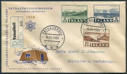 1959 Iceland (1957) Glaciers Set Of 3 On Registered Glaciological Society Vatnajökull Expedition Cover - Covers & Documents