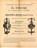 PARIS.ATELIERS DE CONSTRUCTION.REGULATEUR DE PRESSION.H.STRUBE 23 RUE CAMPAGNE PREMIERE. - Non Classés