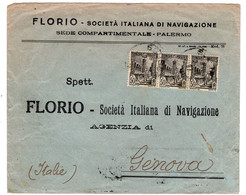 "Florio" Società Italiana Di Navigazione - Busta Da Tunisi Per Genova (1927) - Covers & Documents