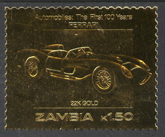 Zambia 1987 Classic Cars 1k50 Ferrari In 22k Gold Foil U/M - Zambie (1965-...)