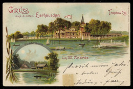 1897 LITHO AK TREPTOW B/B – GRUSS AUS D. ALTEN EIERHÄUSCHEN – FORSTHAUS - GELAUFEN - Treptow