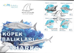 TURKEY, 2021, FDC, MARINE LIFE, SHARKS, 4v - Fishes