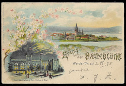 1898 LITHO AK GRUSS VON DER BAUMBLÜTHE, WERDER A.Havel DORFANSICHT UND RESTAURANT, GELAUFEN - Werder