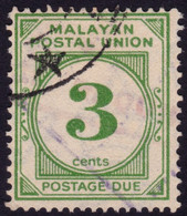 MALAYAN POSTAL UNION 1945 3c Sc#J14 Wmk. Script CA  @P542 - Malayan Postal Union