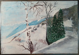 Paysage Hivernal Avec Montagnes Et Maisons Dans La Vallée/ Winter Landscape With Mountains And Houses In The Valley - Olii