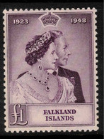 FALKLAND IS 1948 £1 Royal Silver Wedding SG 167 HM #BUF5 - Islas Malvinas