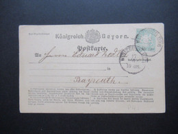 AD Bayern 1873 Ganzsache P1 Stempel K1 Würzburg BHF (Bahnhof) Nach Bayreuth Mit Ank. Stempel - Entiers Postaux