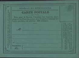 Carte Précurseur Type 1873 Carton Vert 3 Lignes Sous CP Dos Vert 125X89 Sénégal Et Dépendances Storch P63 Cote 30 € - Unused Stamps
