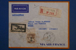 AL2  INDOCHINE   BELLE LETTRE RECOM.  1938 PETIT BUREAU VINH POUR  DOYET FRANCE +PAIRE DE TP + AFFR .INTERESSANT - Cartas & Documentos