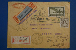 AL2  INDOCHINE   BELLE LETTRE RECOM.  1933 PETIT BUREAU VINH POUR  DOYET FRANCE +PAIRE DE TP + AFFR .INTERESSANT - Aéreo