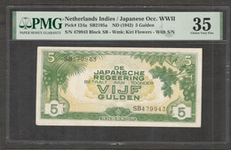 Netherlands Indies Japanese Occ 5 Gulden SB 479943 1942 PMG 35 VF+ RARE - Indonésie