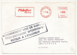 EMA  - Marseille Blancarde "Philoffset" 1/3/1985 + Griffe ACHEMINEMENT PAR VOIE DE SURFACE ... INTERROMPU - EMA (Print Machine)