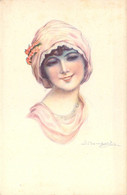 Jeune Femme Souriante à La Coiffe Rose Par S.Bompard Série 914-2 - Bompard, S.
