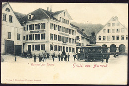 1904 Gelaufene AK, Marke Fehlt. Gruss Aus Berneck. Gasthof Zur Krone Mit Tram. - Berneck