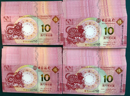 BNU/ BOC 2020-21 - YEAR OF THE OX & RAT 10 PATACAS X 4 PIECES - UNC (NOTE: SERIAL NUMBER IS DIFFERENT) - Macao