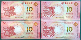 BNU/ BOC 2014-2015 - YEAR OF THE HORSE & GOAT 10 PATACAS X 4 PIECES - UNC (NOTE: SERIAL NUMBER IS DIFFERENT) - Macao