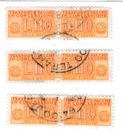 ITALIA REPUBBLICA ITALY REPUBLIC 1955 1981 PACCHI IN CONCESSIONE POST STELLE  1960 LIRE 110 TRE COPPIE USATI - Consigned Parcels