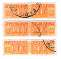 ITALIA REPUBBLICA ITALY REPUBLIC 1955 1981 PACCHI IN CONCESSIONE POST STELLE  1960 LIRE 110 TRE COPPIE USATI - Pacchi In Concessione