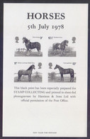 Great Britain UK GB 1978 - HORSES Black Print, IMPERF Miniature Sheet MNH - Probe- Und Nachdrucke