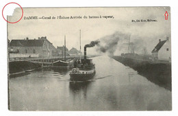 DAMME - De Vaart Naar Sluis - Le Canal De (vers)  L'Ecluse Arrivee Du Bateau A Vapeur Stoomboot (beschadigd) - Damme