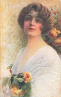 C. Monestier - Portrait De Femme, Visage énigmatique, Fleur, Rosiers - Monestier, C.
