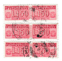 ITALIA REPUBBLICA ITALY REPUBLIC1955 1981 PACCHI IN CONCESSIONE PARCEL POST STELLE STARS1968LIRE 150 USATO TRE COPPIE - Pacchi In Concessione