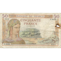 France, 50 Francs, Cérès, 1936, 1936-09-17, TB, Fayette:17.30, KM:81 - 50 F 1934-1940 ''Cérès''