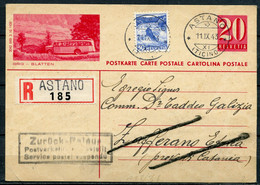 Schweiz 1943 Reco Bildganzsache Mi.Nr.P168,20er Rot "Brig-Blatten,Postbus"mit TST"Astano "nach Catania"1 GS Used, - Interi Postali