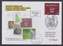 Österreich 2015  FDC Weihnachts-Glückwunschkarte Der Post Mit  Leitzettel Und Sonderstempel Postamt Christkindl - 2011-2020 Briefe U. Dokumente