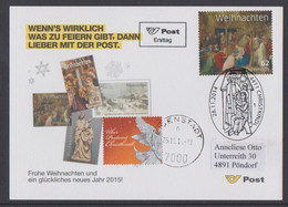 Österreich 2014  FDC Weihnachts-Glückwunschkarte Der Post Mit  Leitzettel Und Sonderstempel Postamt Christkindl - 2011-2020 Covers
