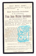 DP Gertrud Johanna Wertz ° Kelmis 1887 † Kelmis 1935 X Jean Michel Gerckens / Druck Welkenraedt - Andachtsbilder