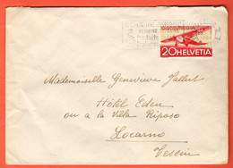 QAB-30 Lettre Avec Timbre Poste Aera Svizzera 20ct. Circulé De Lausanne à Locarno  Déchirrure Au Dos - Used Stamps