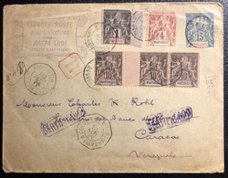 Martinique Entier Lettre 15c Bleu Recommandé De 1893 De St Pierre Tarif Etranger à 50c +31, 33 & 35 X3 Pour Caracas RR - Storia Postale