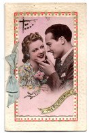 SAINTE CATHERINE -- Couple D'amoureux  ( Fleur Et Noeud En Tissu ).......carte Double ..............à Saisir - Sainte-Catherine
