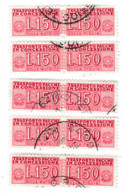 ITALIA REPUBBLICA ITALY REPUBLIC1955 1981 PACCHI IN CONCESSIONE PARCEL POST STELLE 1968LIRE 150 USATO CINQUE  COPPIE - Colis-concession