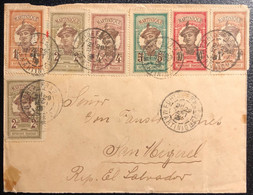 Martinique Lettre 1913 Tarif 25c Etranger Avec Des Petites Valeurs Obl Fort De France Pour San Miguel Au Salvador Rare ! - Storia Postale