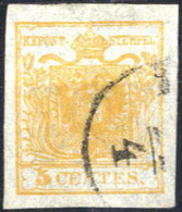 O 1850, 5 Cent. Giallo Arancio Chiaro Su Carta Sottile 0,06mm, Splendido, Sass. 1f / 250,-++ - Lombardy-Venetia